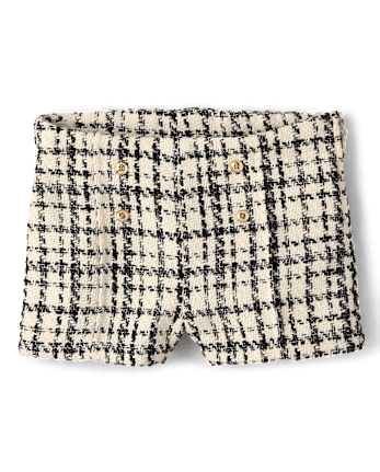 Girls Plaid Button Tweed Shorts - Petit Paris