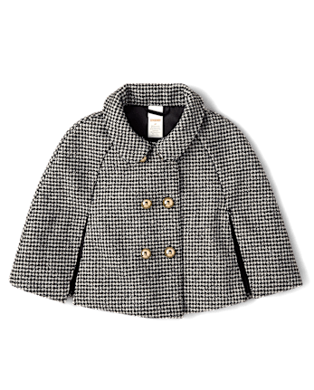 Girls Houndstooth Peter Pan Tweed Cape - Petit Paris