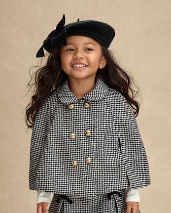 Girls Houndstooth Peter Pan Tweed Cape - Petit Paris