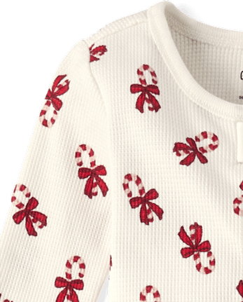 Baby Candy Cane Thermal Footed One Piece Pajamas
