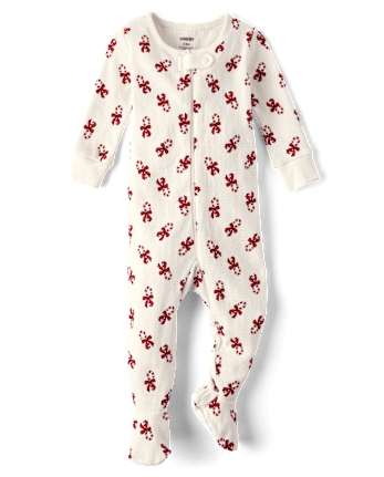 Baby Candy Cane Thermal Footed One Piece Pajamas - Gymmies