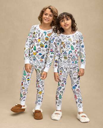 Kids Holiday DIY Coloring Snug Fit Cotton Henley Pajamas - Gymmies