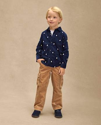 Kids Corduroy Pull On Relaxed Cargo Pants - Royal Christmas