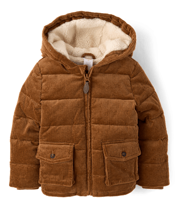 Boys Quilted Sherpa Lined Corduroy Puffer Jacket - First Frost