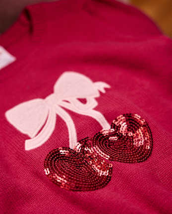 Girls Sequin Cherry Sweater - Mon Cheri