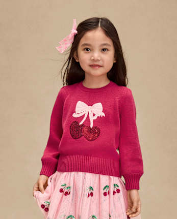 Girls Sequin Cherry Sweater - Mon Cheri