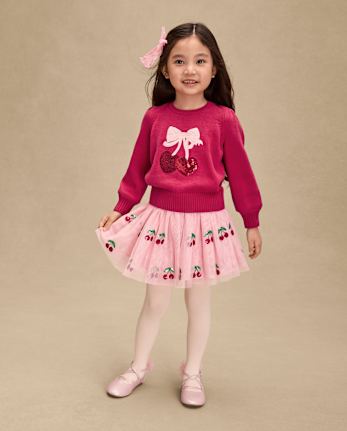 Jupe tutu à paillettes cerises pour fille - Mon Cheri