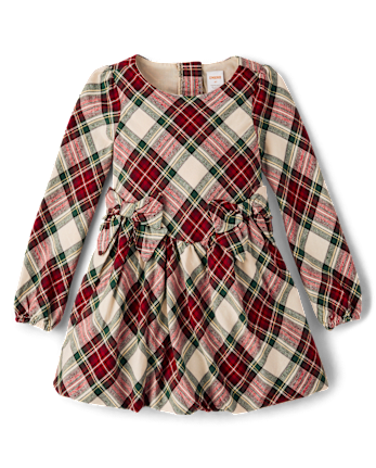 Girls Plaid Bow Flannel Bubble Dress - Royal Christmas