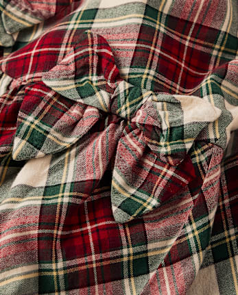 Girls Plaid Bow Flannel Bubble Dress - Royal Christmas