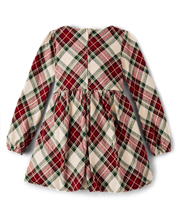 Girls Plaid Bow Flannel Bubble Dress - Royal Christmas