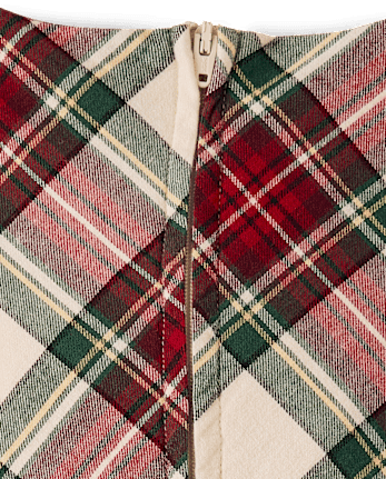 Girls Plaid Bow Flannel Bubble Dress - Royal Christmas