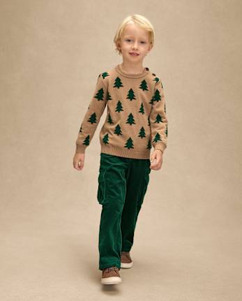 Boys Intarsia Pine Tree Sweater - Royal Christmas