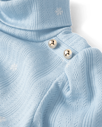 Girls Button Pointelle Turtleneck Top - First Frost