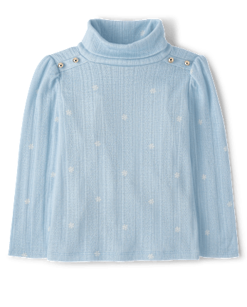 Girls Button Pointelle Turtleneck Top - First Frost