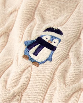 Girls Embroidered Polar Animals Peplum Sweater Dress - First Frost
