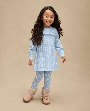 Girls Ruffle Pointelle Sweater Dress - First Frost