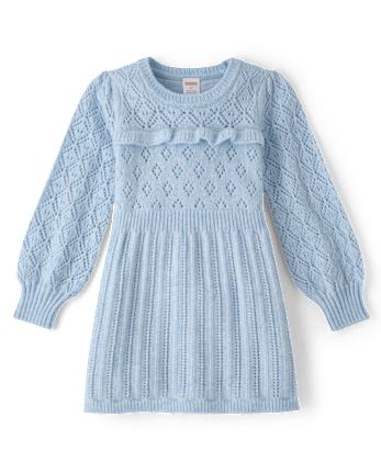 Girls Ruffle Pointelle Sweater Dress - First Frost