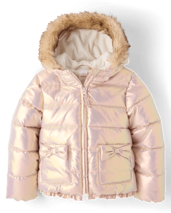Girls Foil Quilted Ruffle Puffer Jacket - First Frost