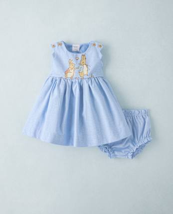 Baby Girls Peter Rabbit™ Glitter Scalloped Chambray Dress