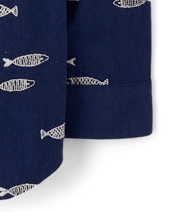 Boys Embroidered Fish Button Up Shirt - Driftwood Bay