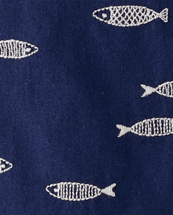 Boys Embroidered Fish Button Up Shirt - Driftwood Bay