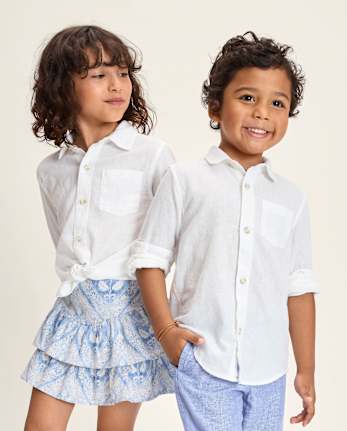 Kids Linen-Blend Button Up Shirt - Linen Edit