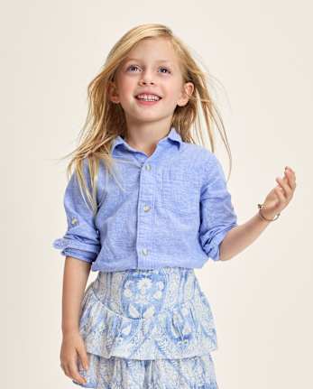 Kids Linen-Blend Button Up Shirt - Linen Edit
