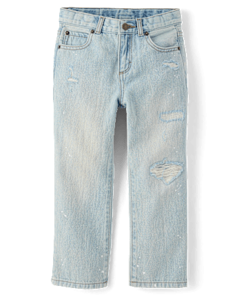 Kids Ripped Paint Splatter Baggy Jeans - Driftwood Bay