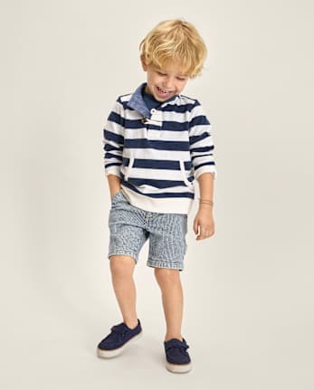 Boys Railroad Striped Denim Carpenter Shorts - Coastal Edit