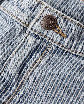 Boys Railroad Striped Denim Carpenter Shorts - Coastal Edit