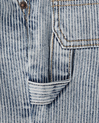 Boys Railroad Striped Denim Carpenter Shorts - Coastal Edit