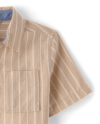 Boys Striped Linen-Blend Button Up Shirt - Linen Edit