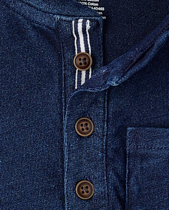 Boys Indigo Wash Henley Top - Driftwood Bay