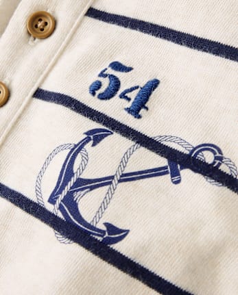 Boys Striped Embroidered Coastal Henley Top - Driftwood Bay