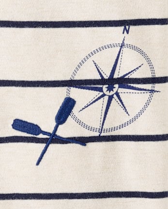 Boys Striped Embroidered Coastal Henley Top - Driftwood Bay