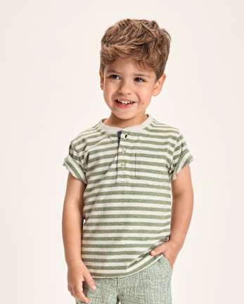 Boys Striped Linen-Blend Henley Top - Linen Edit