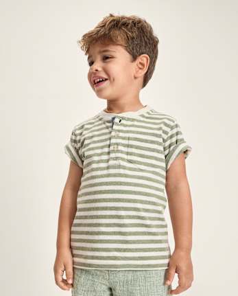 Boys Striped Linen-Blend Henley Top - Linen Edit
