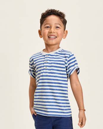 Haut Henley rayé en lin mélangé pour garçon - Collection Lin