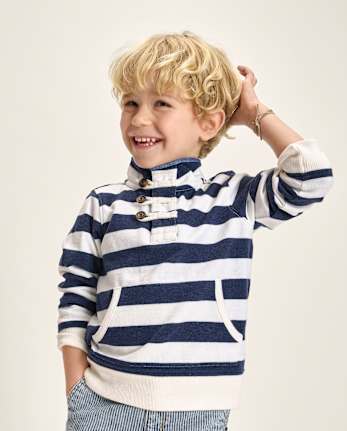 Kids Striped French Terry Half Button Pullover - Driftwood Bay