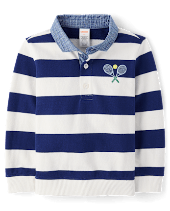 Kids Striped Embroidered Tennis French Terry Rugby Polo - Club House