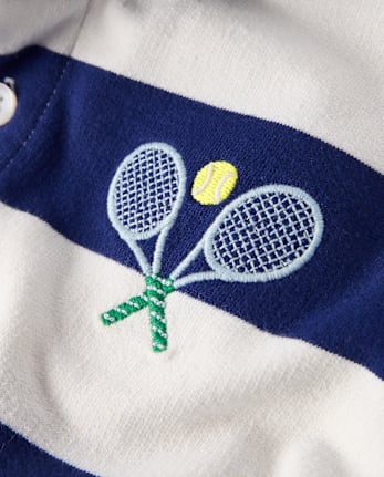 Kids Striped Embroidered Tennis French Terry Rugby Polo - Club House