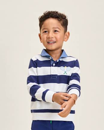 Kids Striped Embroidered Tennis French Terry Rugby Polo - Club House