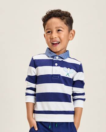 Kids Striped Embroidered Tennis French Terry Rugby Polo - Club House