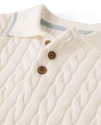 Boys Cable Knit Henley Sweater Polo - Enchanted Garden