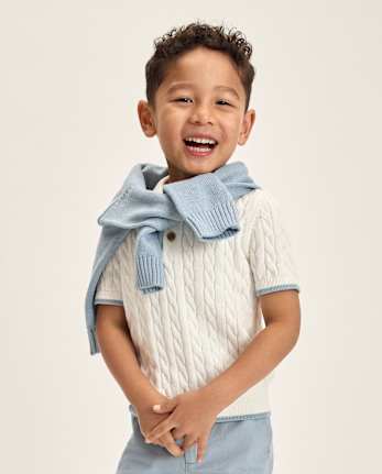 Boys Cable Knit Henley Sweater Polo - Enchanted Garden