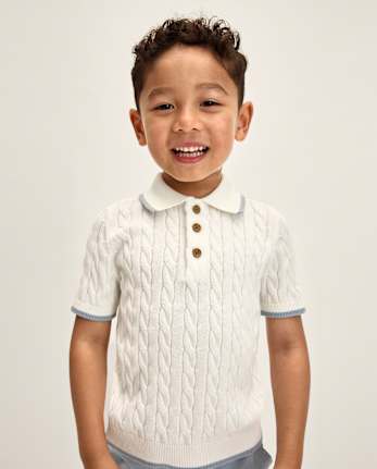 Boys Cable Knit Henley Sweater Polo - Enchanted Garden