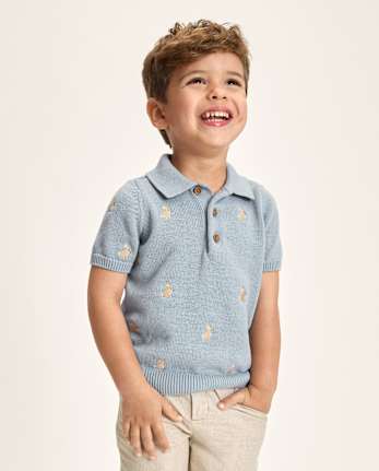 Boys Embroidered Bunny Sweater Polo - Enchanted Garden