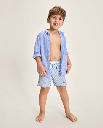 Maillot de bain garçon brodé en seersucker style côtier - Boutique de maillots de bain