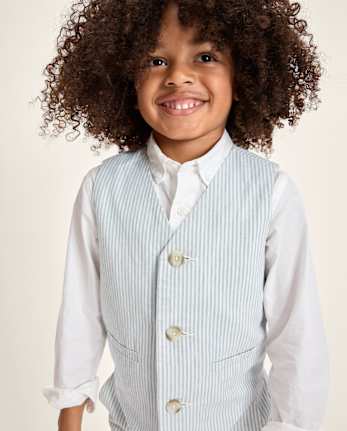 Boys Striped Linen-Blend Vest - Special Occasions