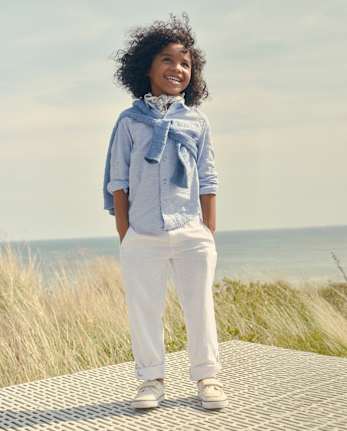 Pantalon chino à revers en lin mélangé pour garçon - Collection Lin